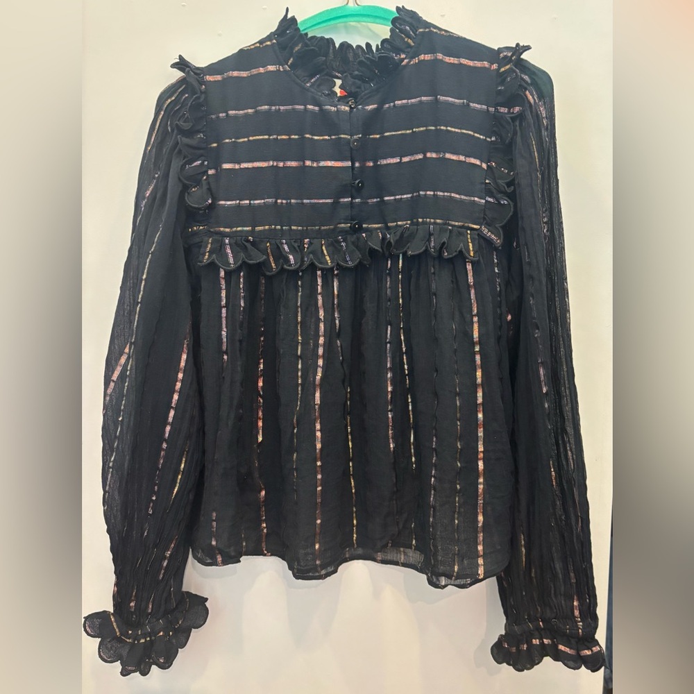 FARM Rio Metallic Stripe Ruffle Shirt